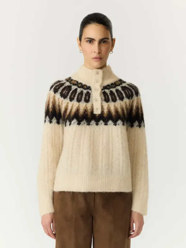 YAS Domina Wool Blend Knit Pullover Wood Ash W. Dijon/Shaved Chocolate