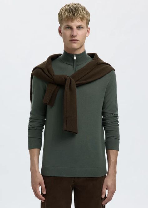 Hovedbilde Selected Homme Tray Knit Merino Half Zip Deep Forest