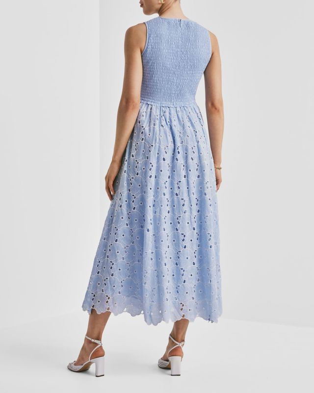 byTiMo Broderie Anglaise Smocking Dress Light Blue