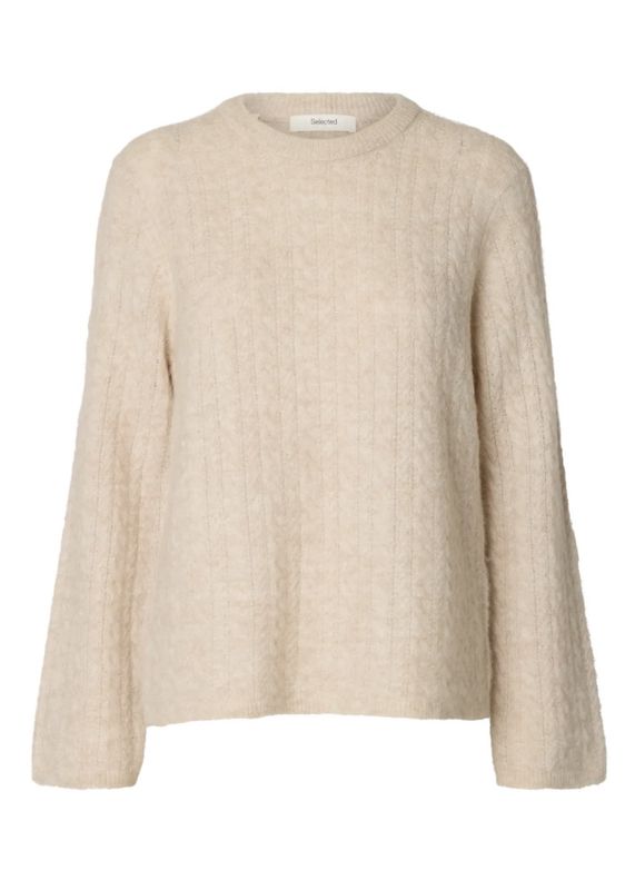 Selected Femme Lulu New Knit Cable O-Neck Birch Melange