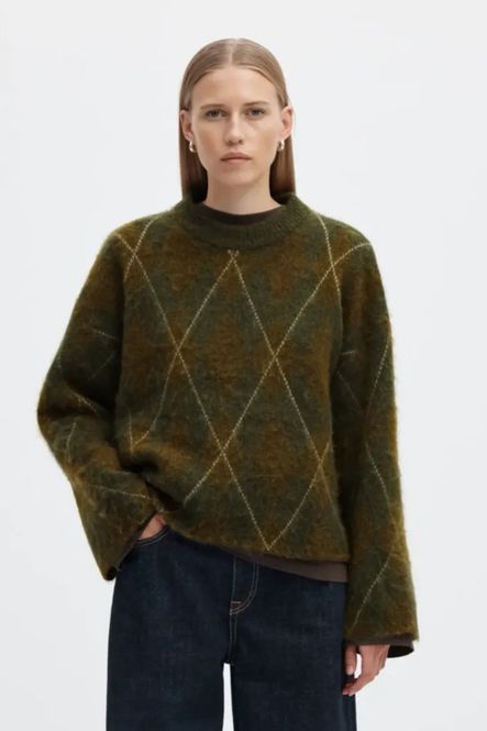 Hovedbilde Selected Femme Lulu Brushed Argyle Knit O-neck Kalamata Fir ...