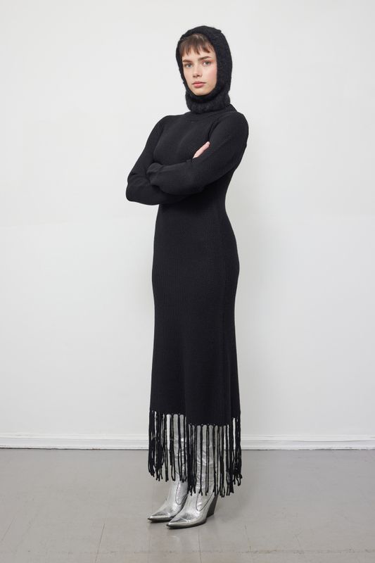 ILAG Rose fringe longsleeve dress Black