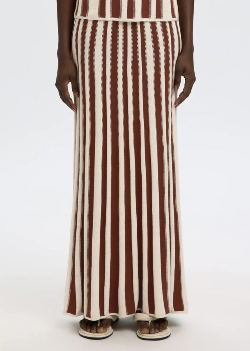 Selected Femme  Lina Knit Long Skirt Birch Stripes/cherry mahogny