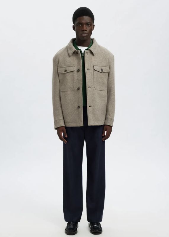 Selected Homme Mitch Wool Blend Shacket Deep Taupe