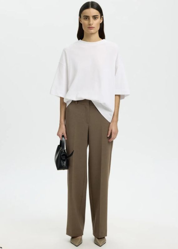 Selected Femme Rita Wide Pant Chokolate Chip