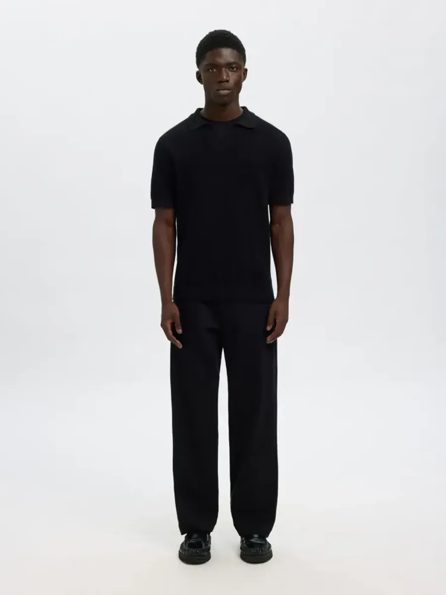 Selected Homme COLIBRI SS KNIT STRUCTURE OPEN POLO Black 