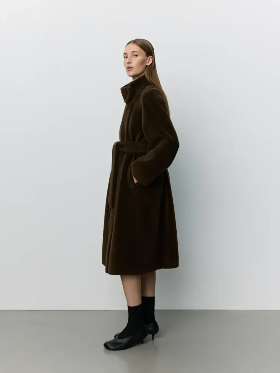 Sofie Schnoor Margit Wool Fur Coat Dark Brown
