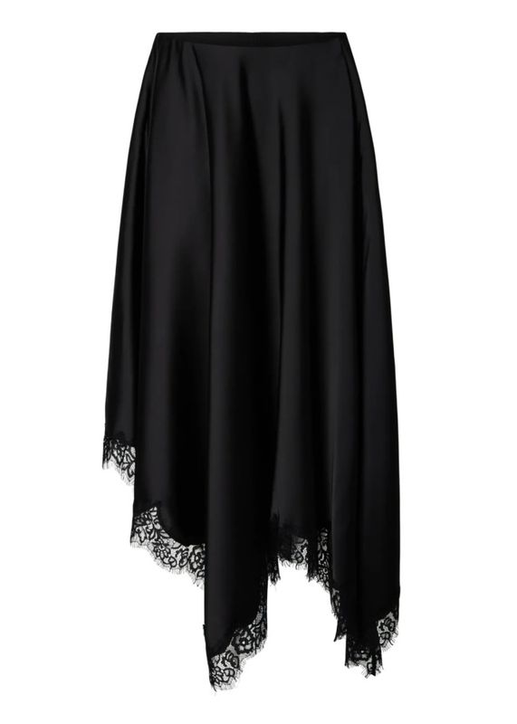 YAS Florian Lace Satin Long Shirt Black 