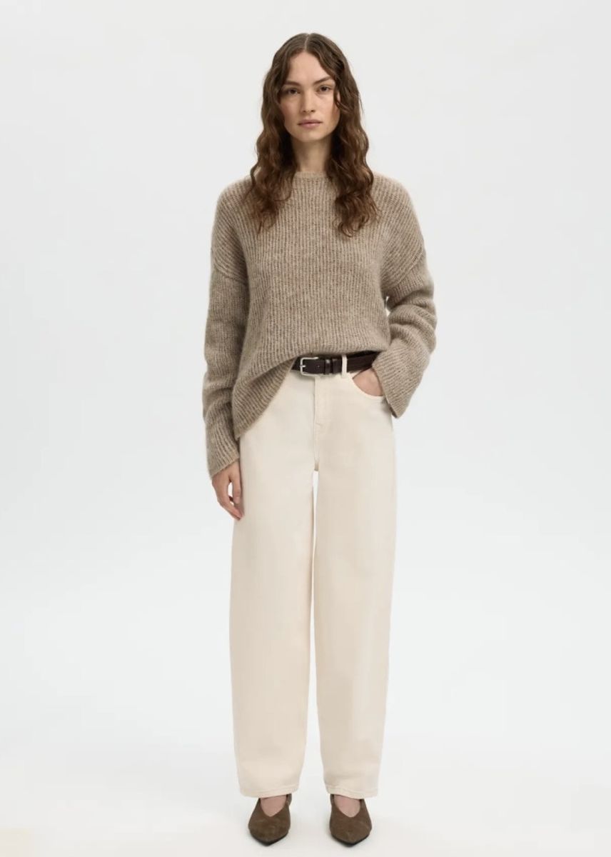 Selected Femme LULU LOOSE LS KNIT O-NECK Cashmere Chocolate Chips