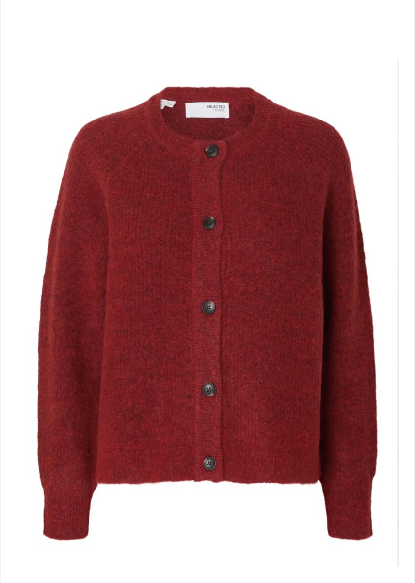 Selected Femme Lulu Knit Short Cardigan Equestrian Red Melange
