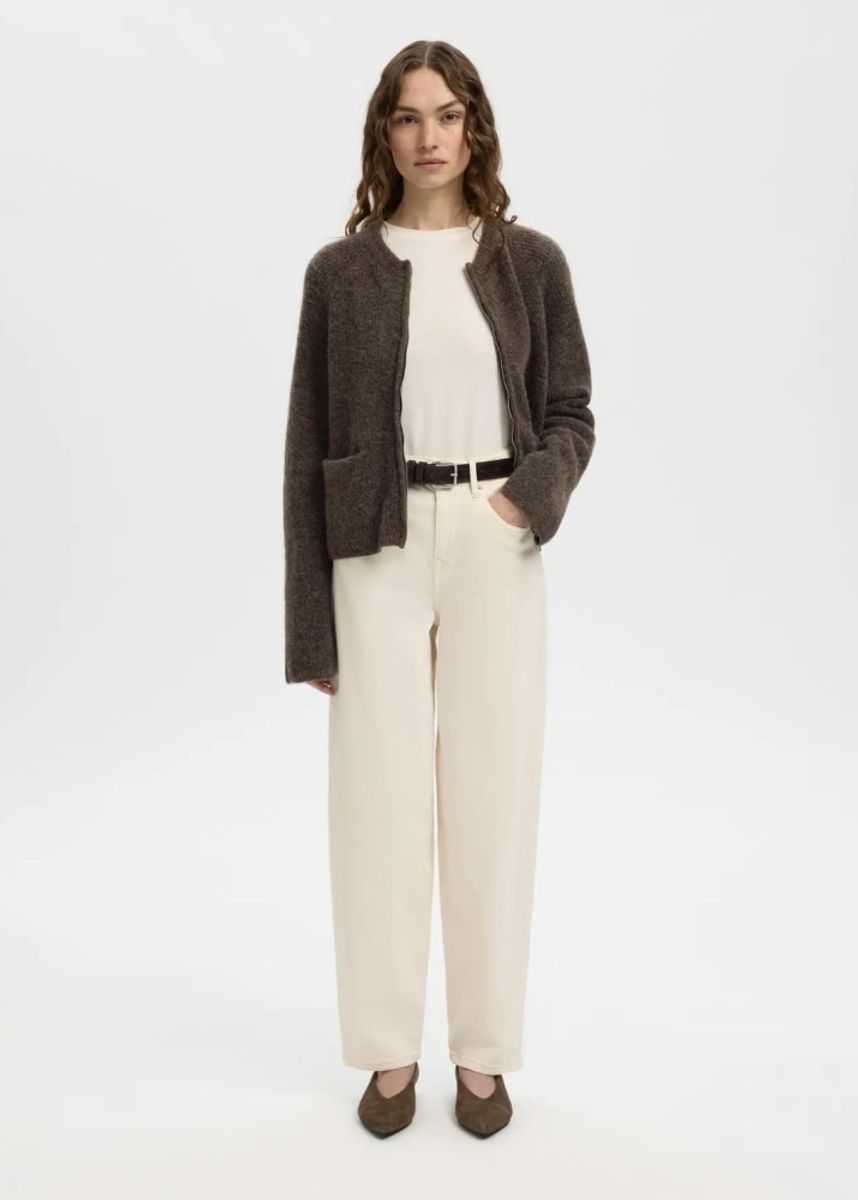 Selected Femme Sia Ras Knit Short Cardigan Chocolate Chip