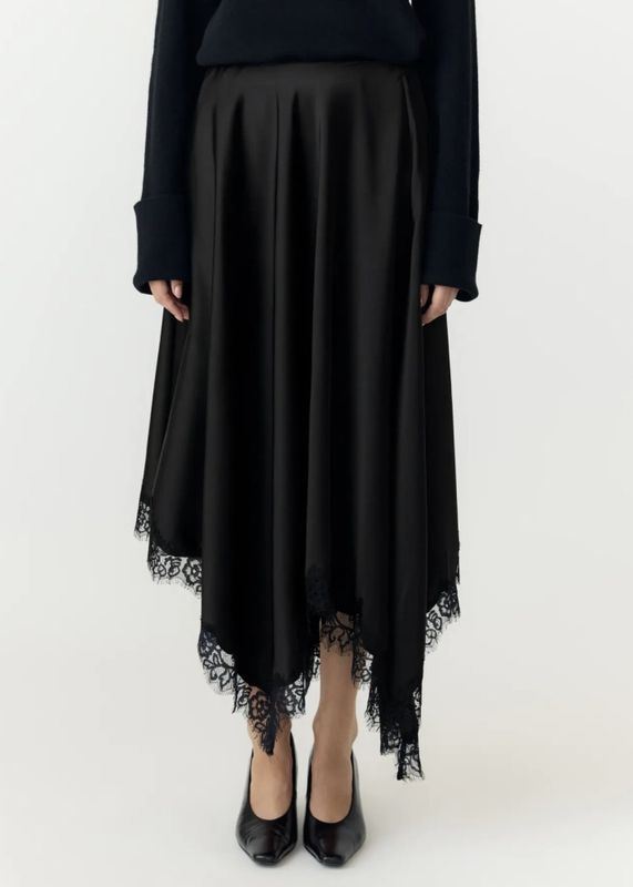 YAS Florian Lace Satin Long Shirt Black 