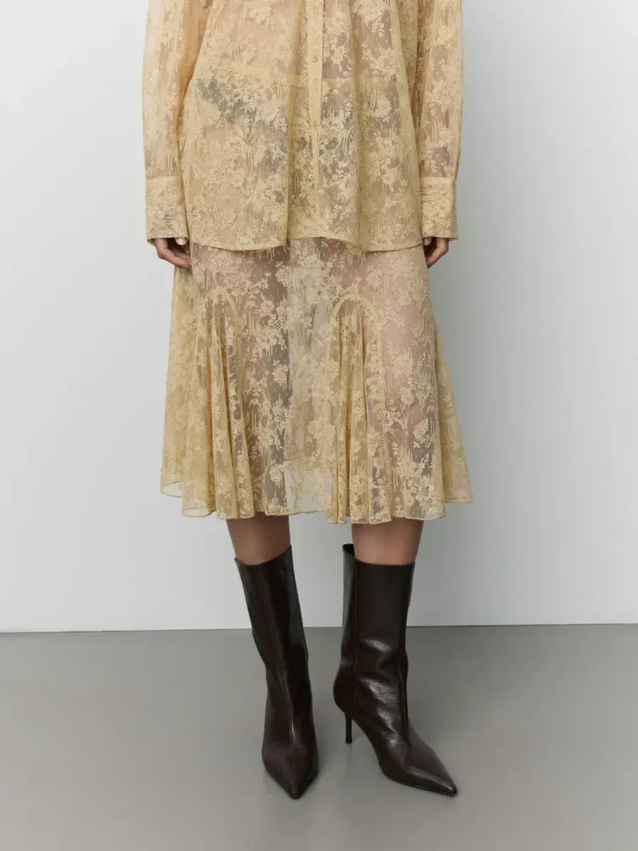 Sofie Schnoor Lena Distressed Lace Midi Skirt Sand