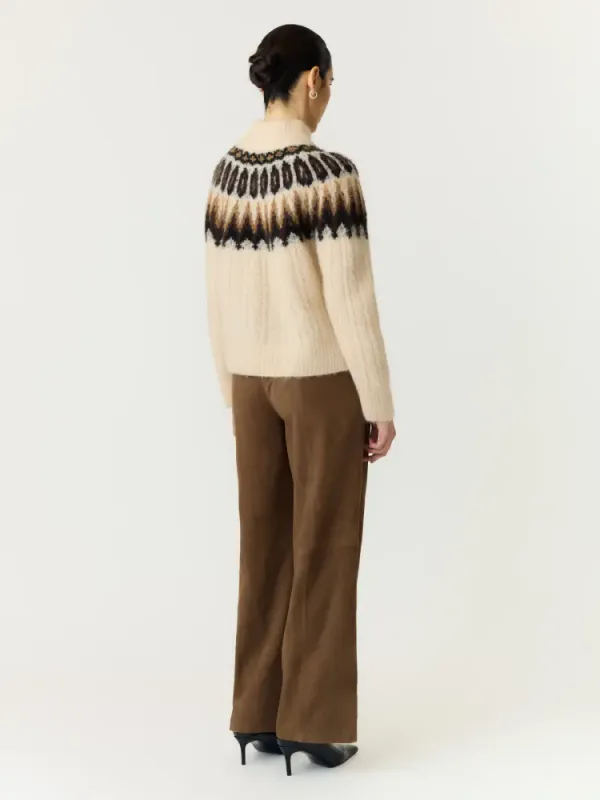 YAS Domina Wool Blend Knit Pullover Wood Ash W. Dijon/Shaved Chocolate