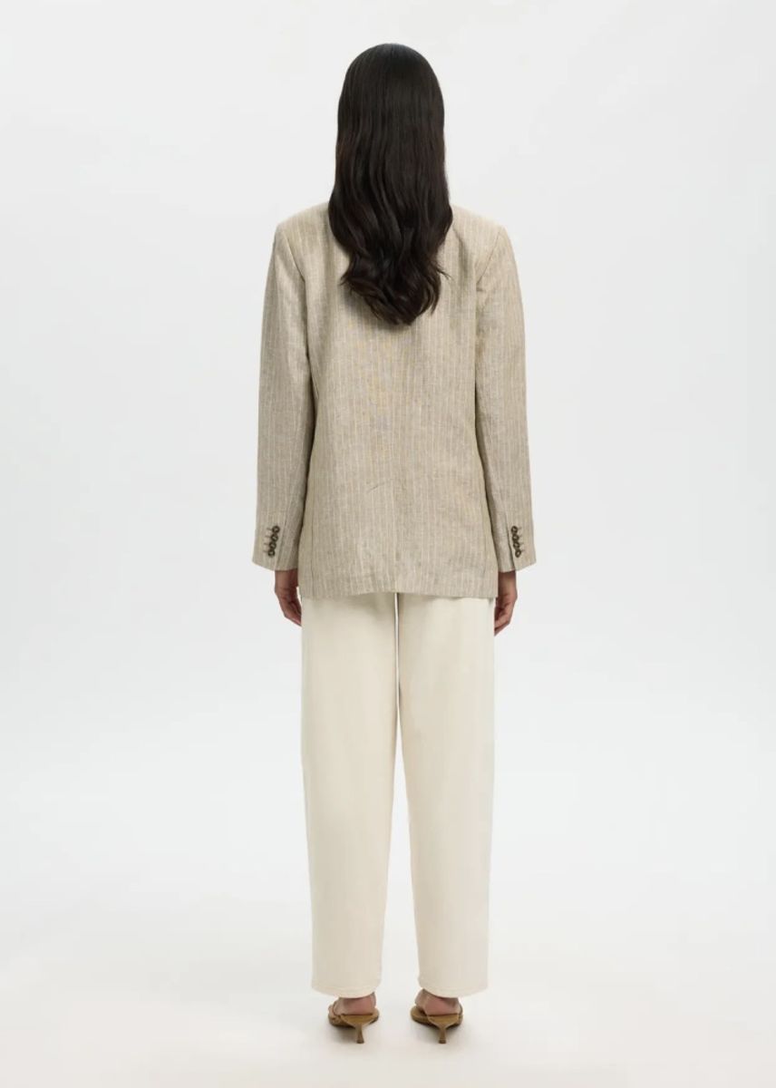 Selected Femme Relaxed Ida Linen Blazer Pinstripe Weathered Teak