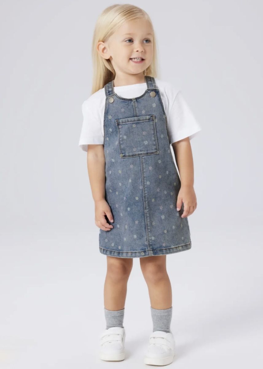 Name It  Rosa Short BIBI Skirt Medium Blue Denim Flower 