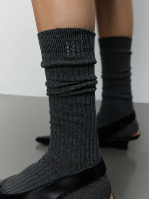 Hovedbilde Sofie Schnoor Beathas Knee Sock x2 Dark Grey Melange