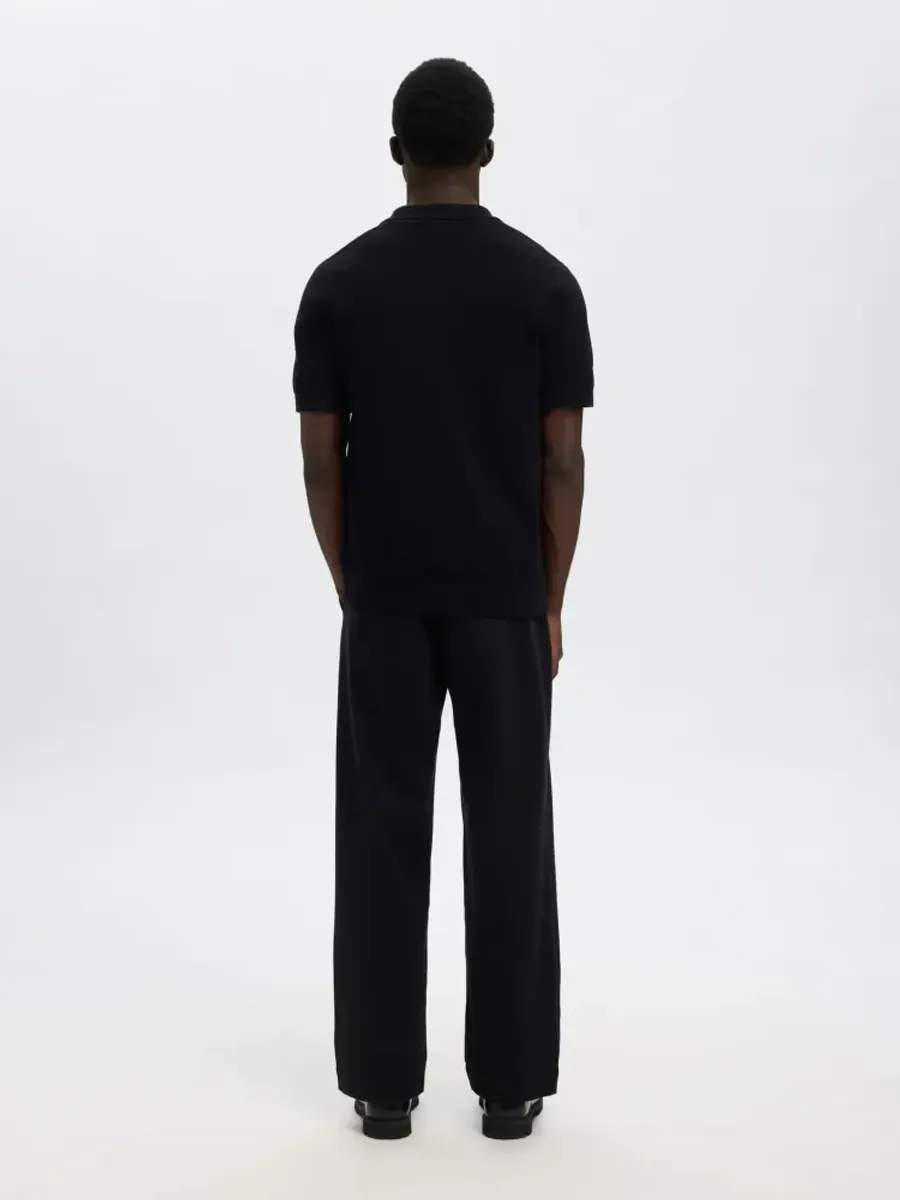 Selected Homme COLIBRI SS KNIT STRUCTURE OPEN POLO Black 