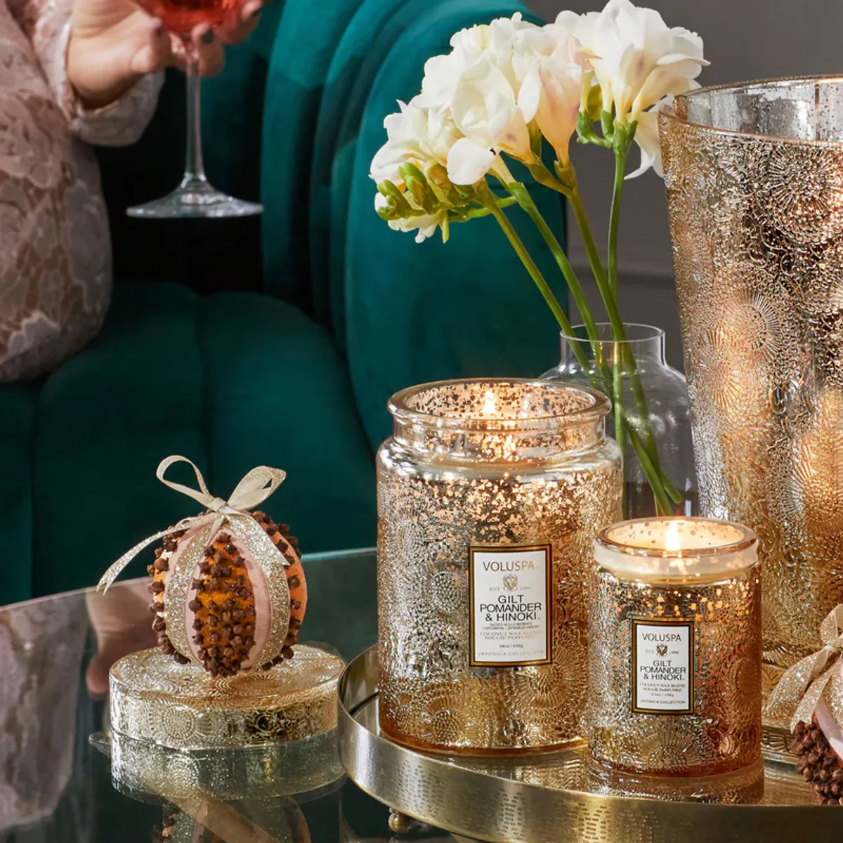 Voluspa DuftlysGilt Pomander & Hinoki Large Candle 100T