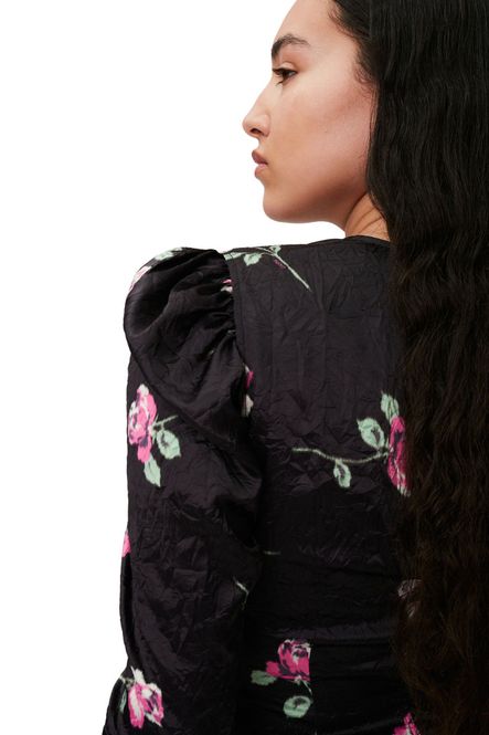 Hovedbilde Ganni Black Crinkled Satin V-neck Mini Dress