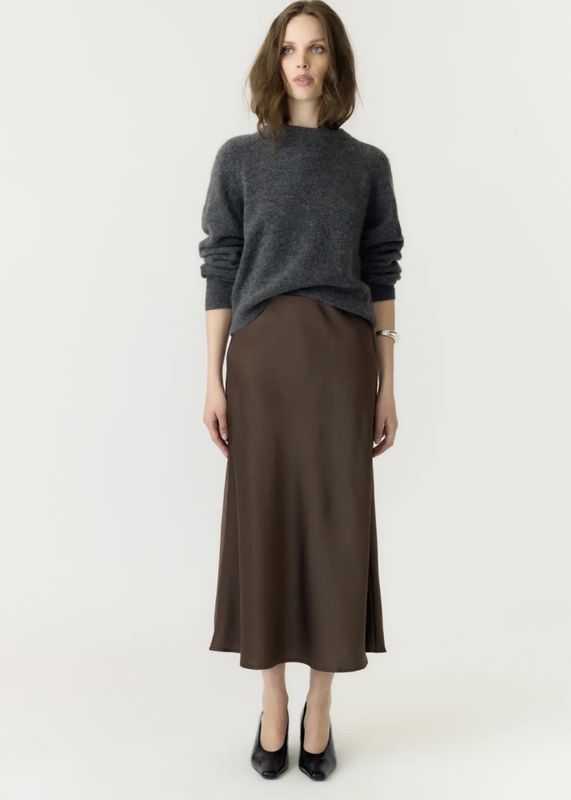 YAS Pella Midi Skjørt Chocolate Brown 