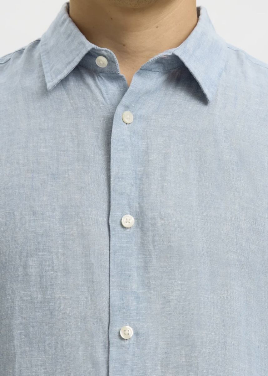 Selected Homme Claus Kylian Linen Shirt Blue Fog White