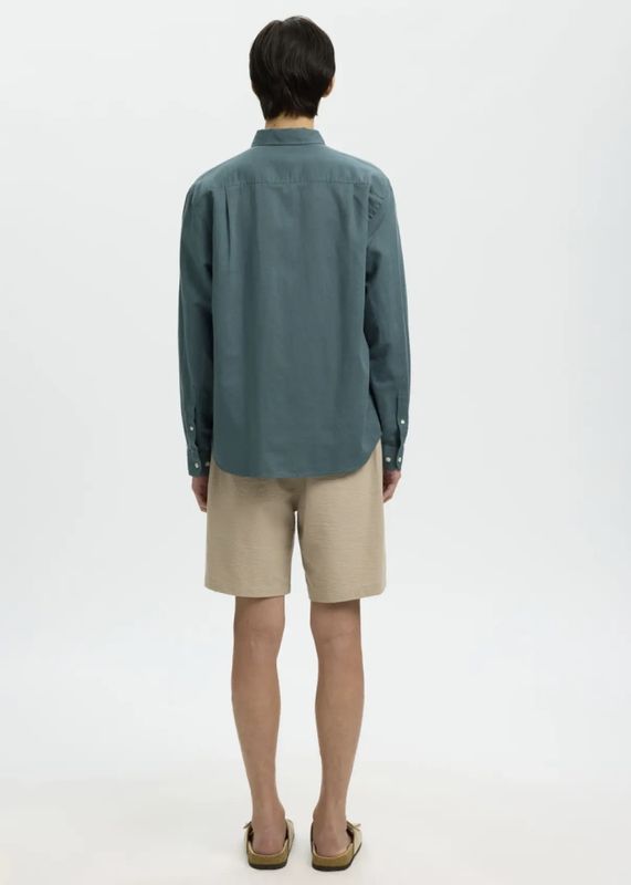 Selected Homme Reg Clay Linen Blend Shirt Balsam Green