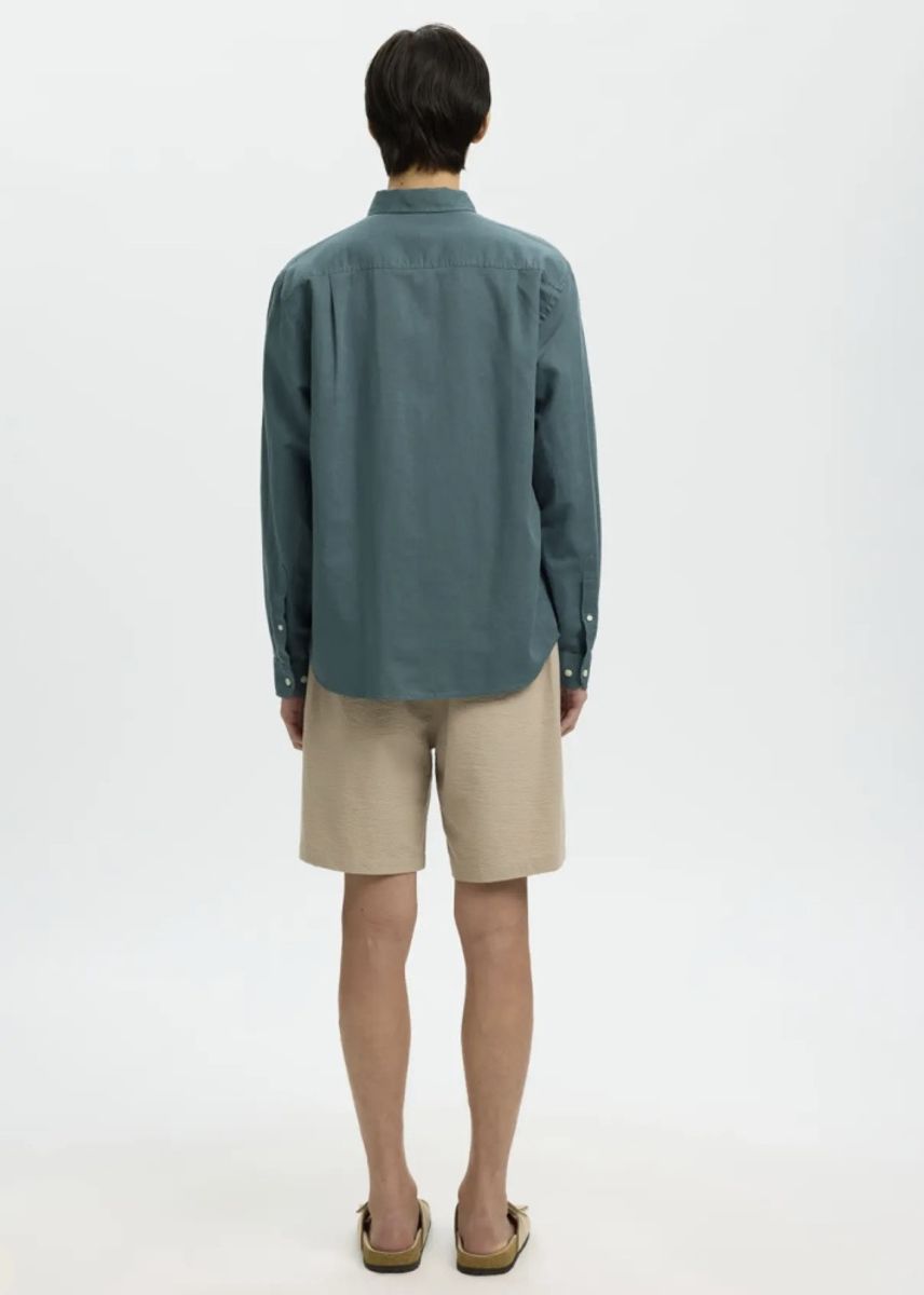 Selected Homme Reg Clay Linen Blend Shirt Balsam Green