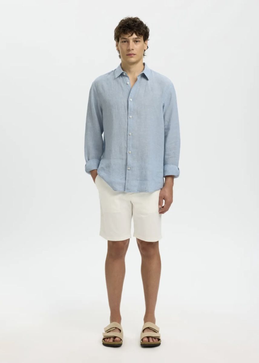 Selected Homme Claus Kylian Linen Shirt Blue Fog White