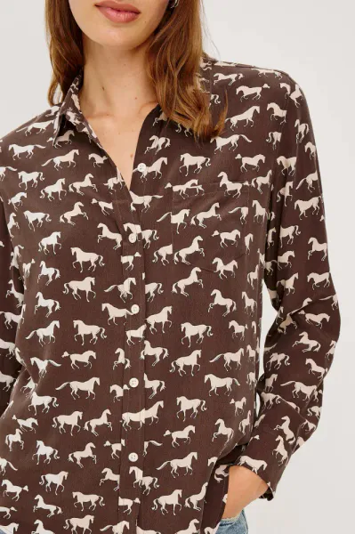 Hovedbilde Rails Kate Ivory Horses Shirt 100% Silke