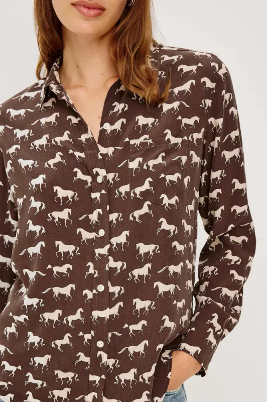 Rails Kate Ivory Horses Shirt 100% Silke