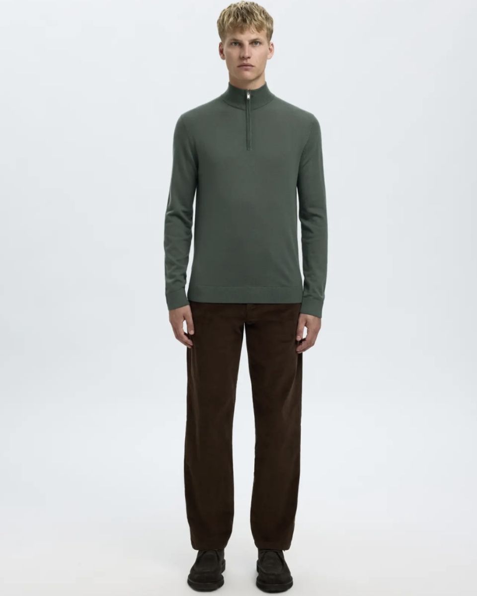 Selected Homme Tray Knit Merino Half Zip Deep Forest