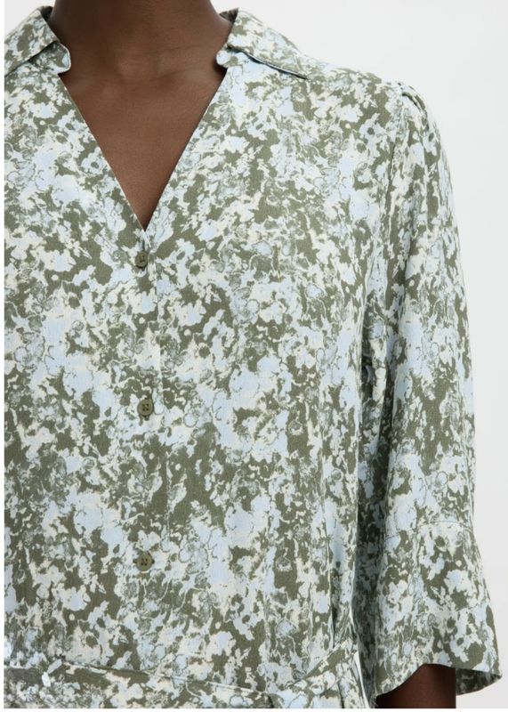 Selected Femme Flora 3/4 Ankle Shirt Dress Deep Litchen Green