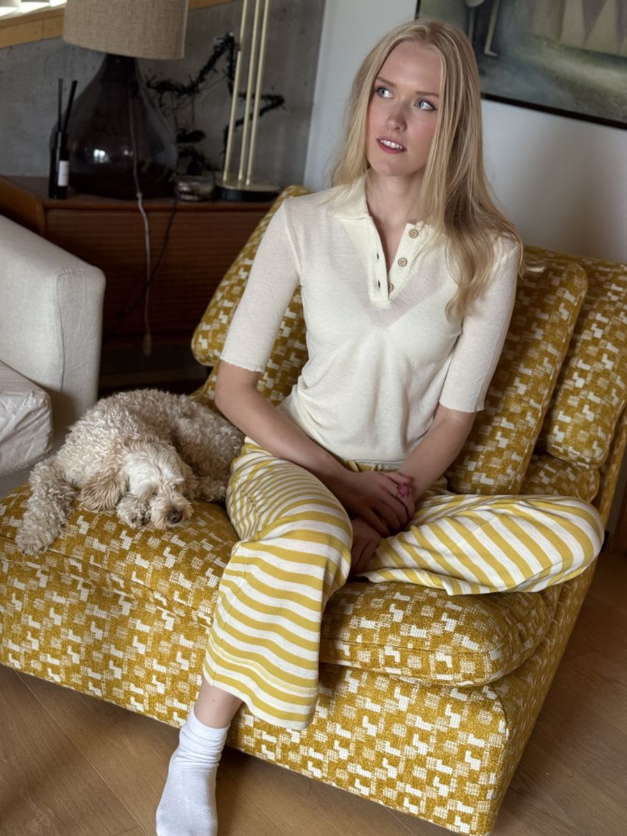 by basics Pants with pocket & string  White/Lemon Curry Merinoull